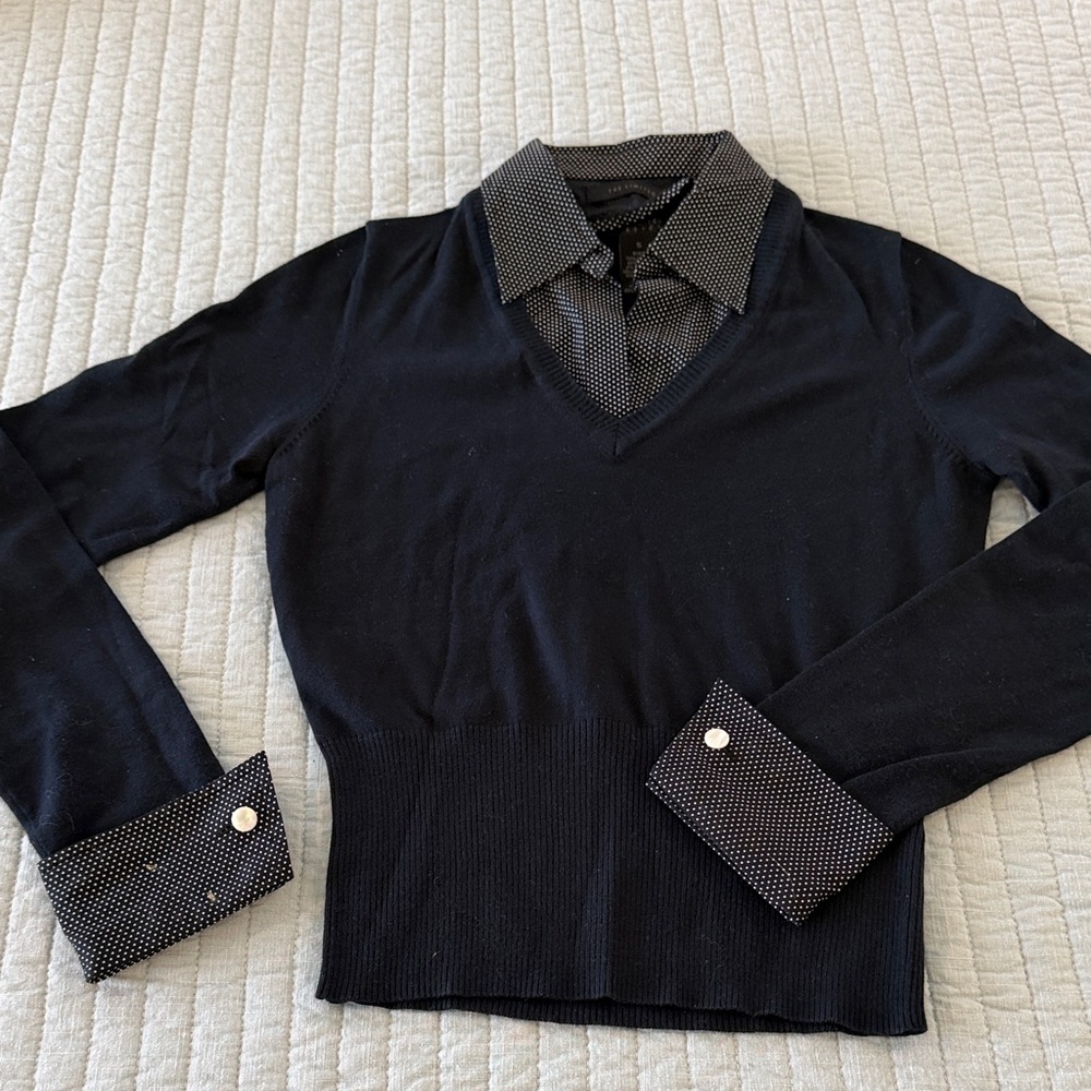 The Limited Black V-Neck Sweater with Dotted Shirt Detail